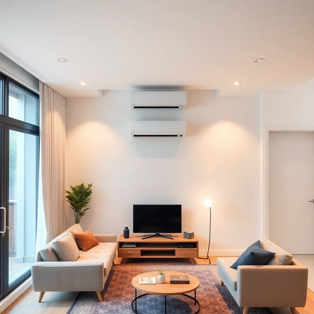 modern apartment living room air conditioner neat installation